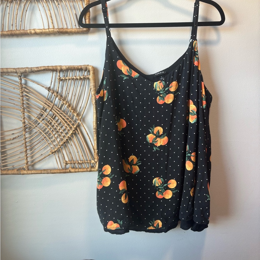 Fruit! Torrid Black Polka Dot and Peach Print Women's Tank Top size 1X